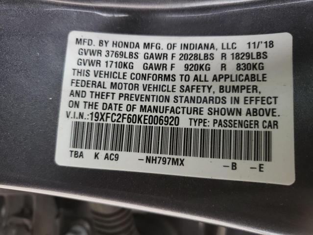 Photo 10 from auction – 2019 HONDA CIVIC LX with VIN 19XFC2F60KE006920