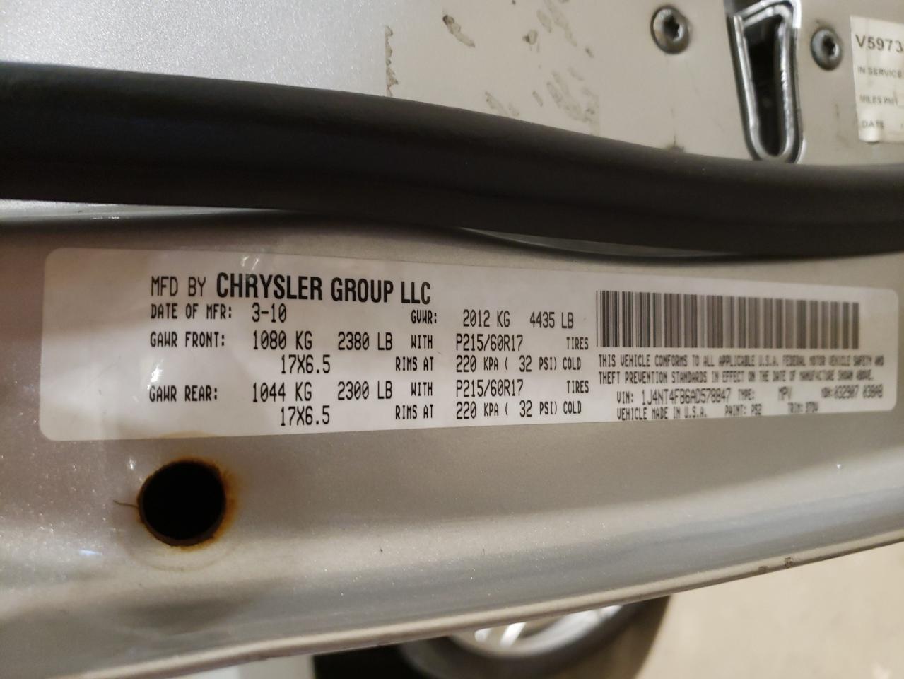 Foto 10 de la subasta – 2010 JEEP COMPASS SP con VIN 1J4NT4FB6AD578847