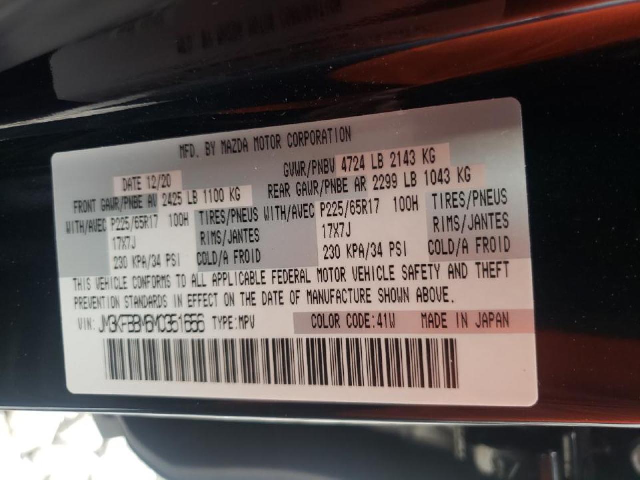 Photo 10 from auction – 2021 MAZDA CX-5 SPORT with VIN JM3KFBBM6M0351656