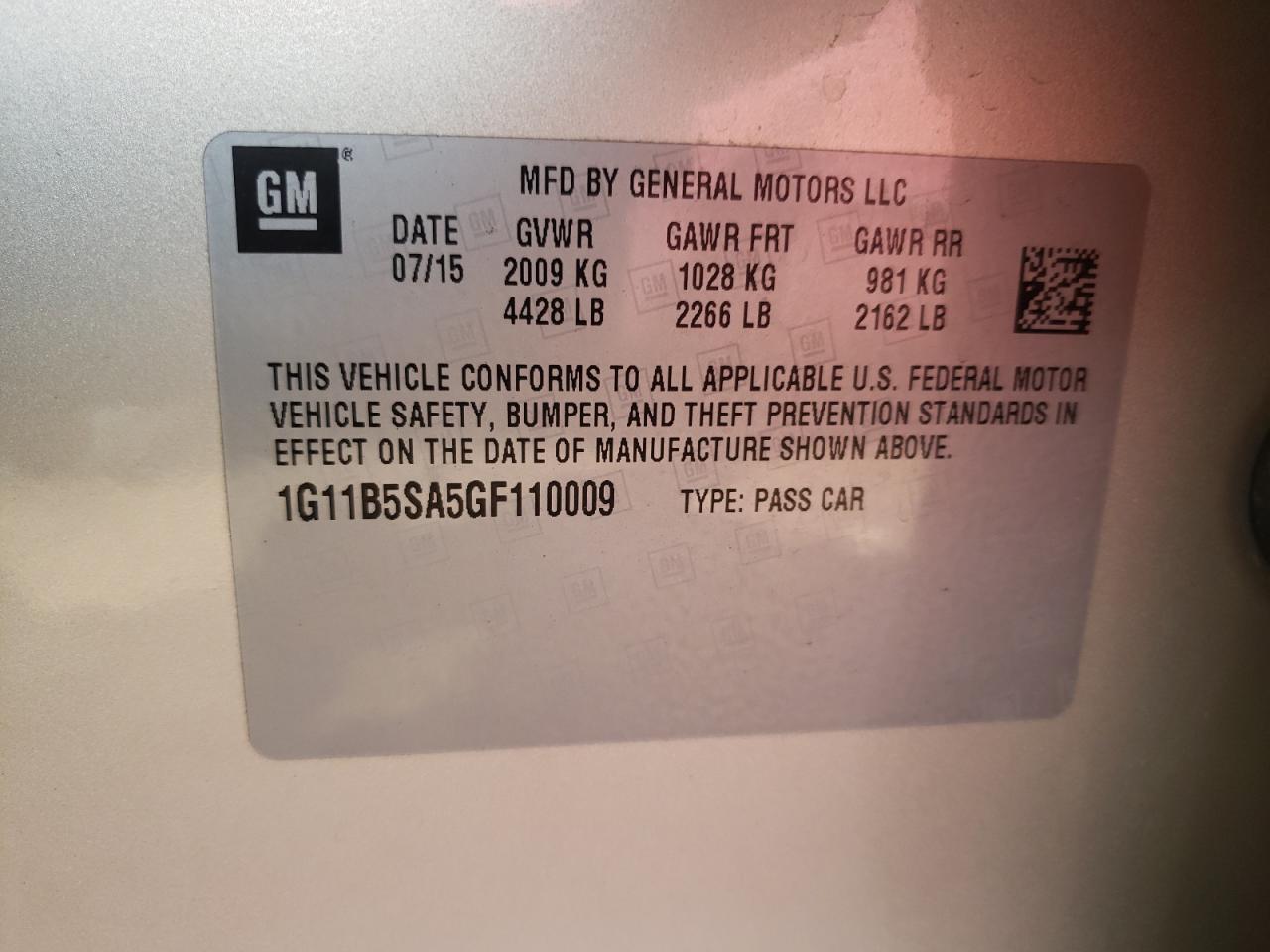 Photo 10 from auction – 2016 CHEVROLET MALIBU LIM with VIN 1G11B5SA5GF110009