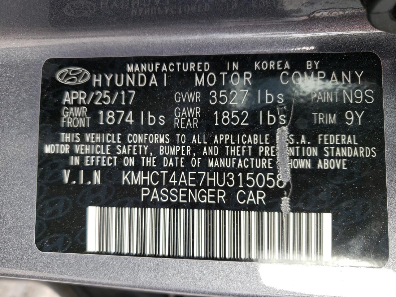 Photo 10 from auction – 2017 HYUNDAI ACCENT SE with VIN KMHCT4AE7HU315058