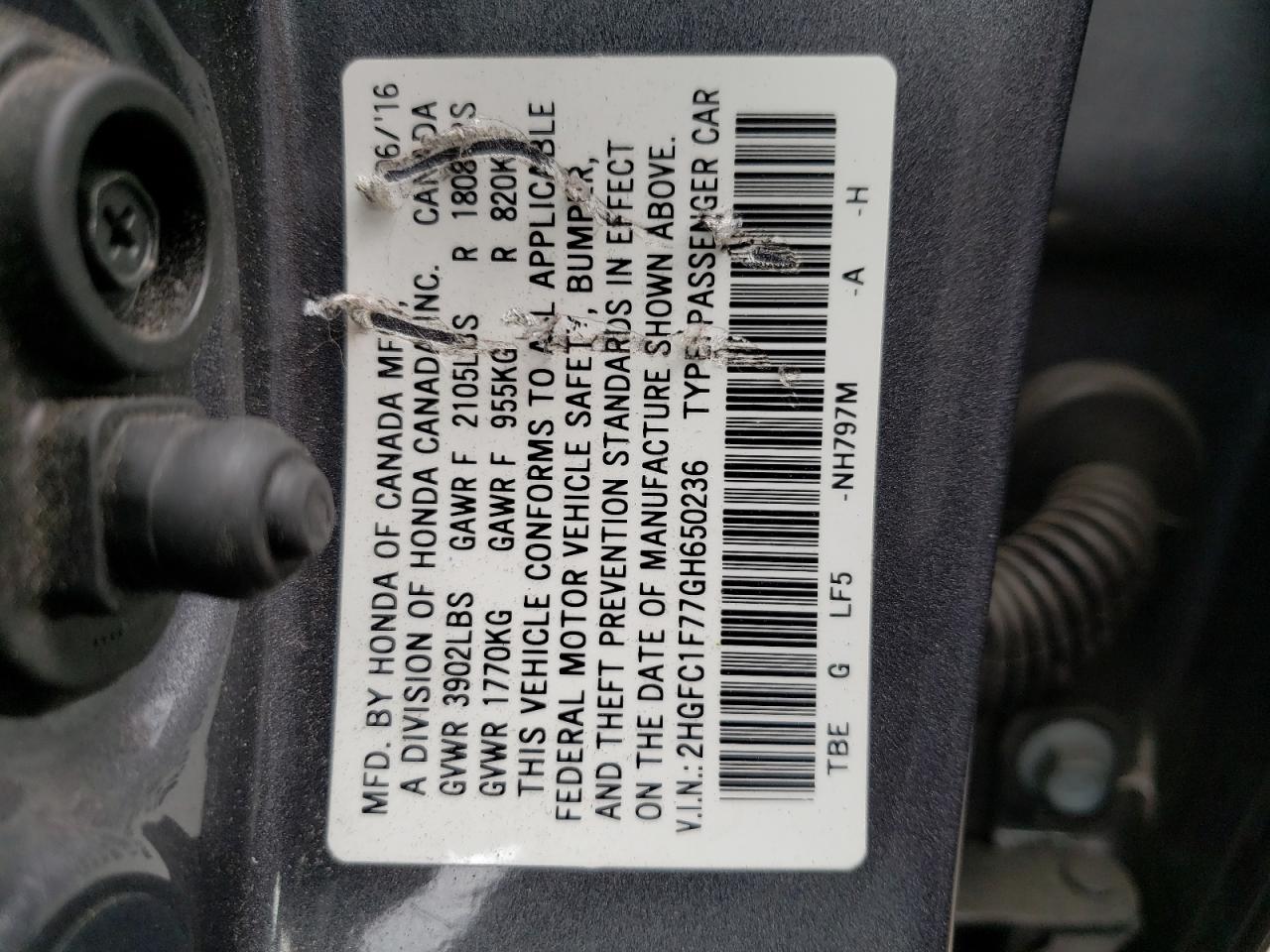 Photo 10 from auction – 2016 HONDA CIVIC EXL with VIN 2HGFC1F77GH650236