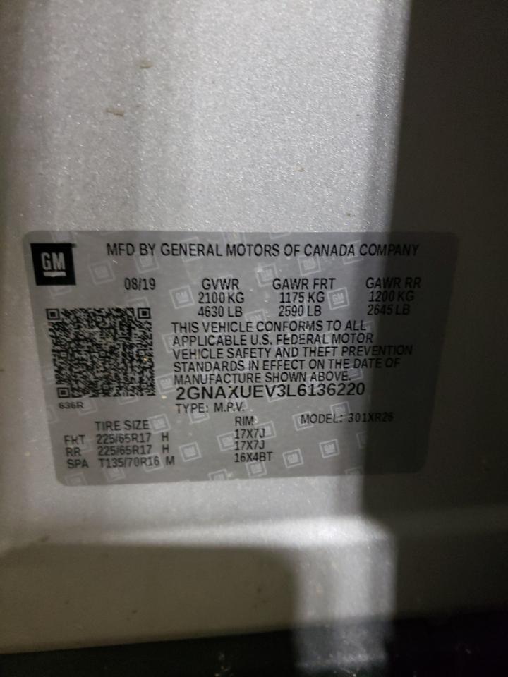 Photo 10 from auction – 2020 CHEVROLET EQUINOX LT with VIN 2GNAXUEV3L6136220