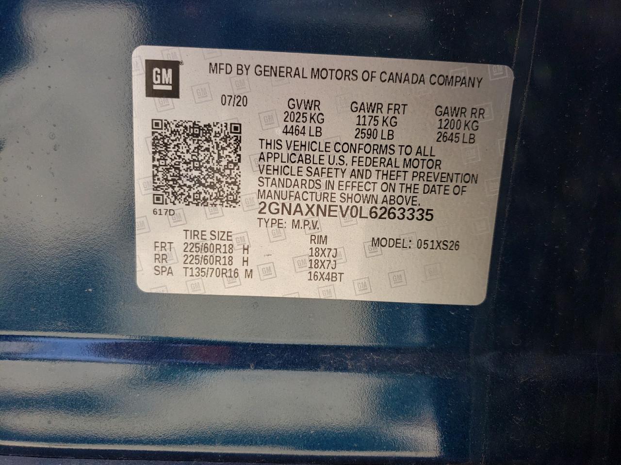 Photo 10 from auction – 2020 CHEVROLET EQUINOX PR with VIN 2GNAXNEV0L6263335