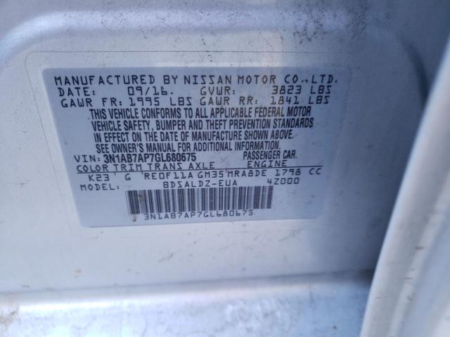 Photo 10 from auction – 2016 NISSAN SENTRA S with VIN 3N1AB7AP7GL680675