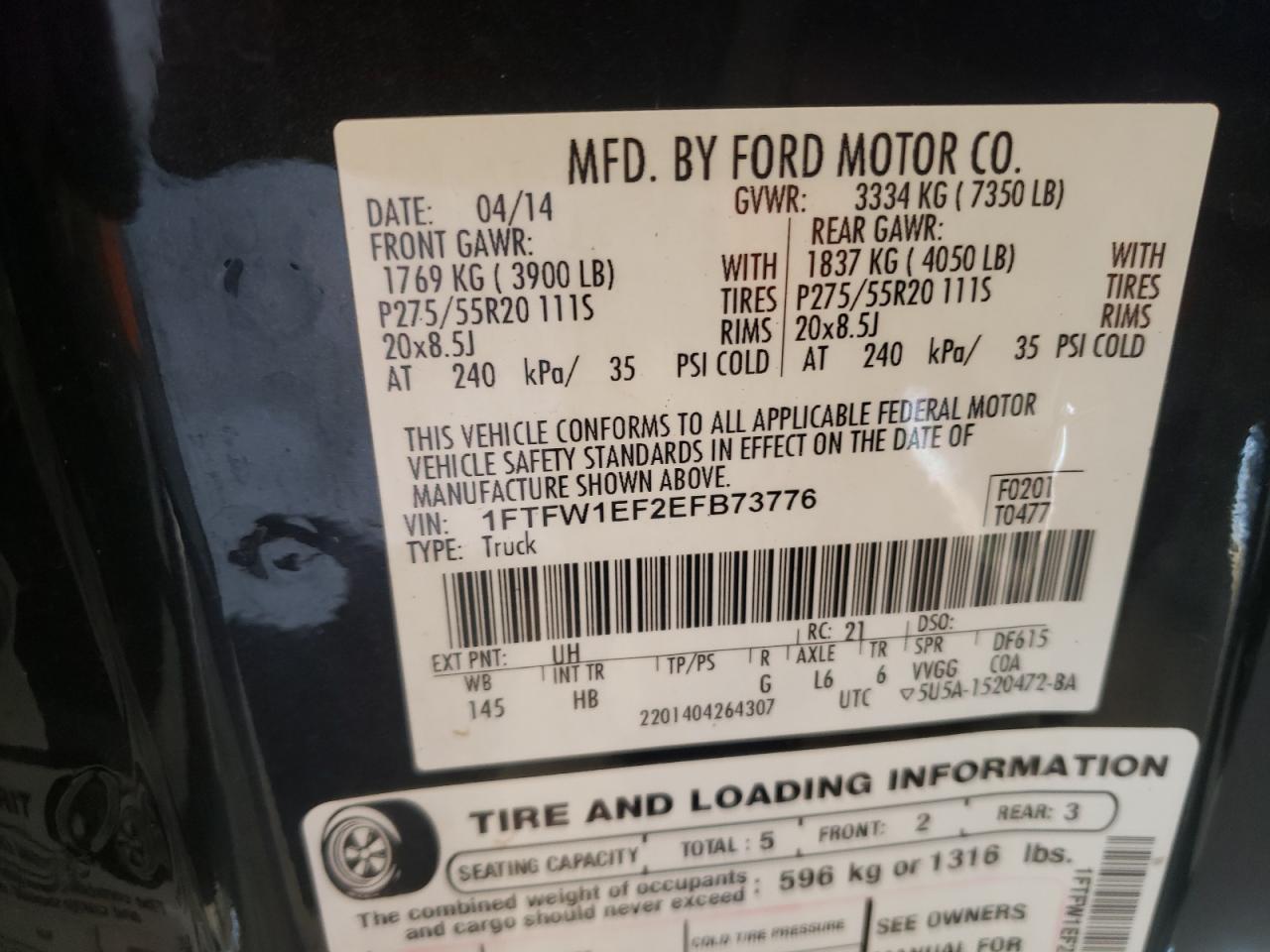 Foto 10 de la subasta – 2014 FORD F150 SUPER con VIN 1FTFW1EF2EFB73776