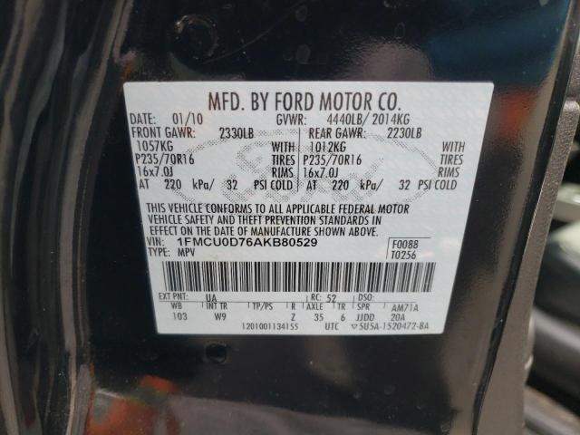 Photo 10 from auction – 2010 FORD ESCAPE XLT with VIN 1FMCU0D76AKB80529