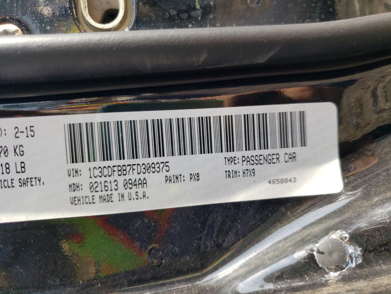 Photo 10 from auction – 2015 DODGE DART SXT with VIN 1C3CDFBB7FD309375