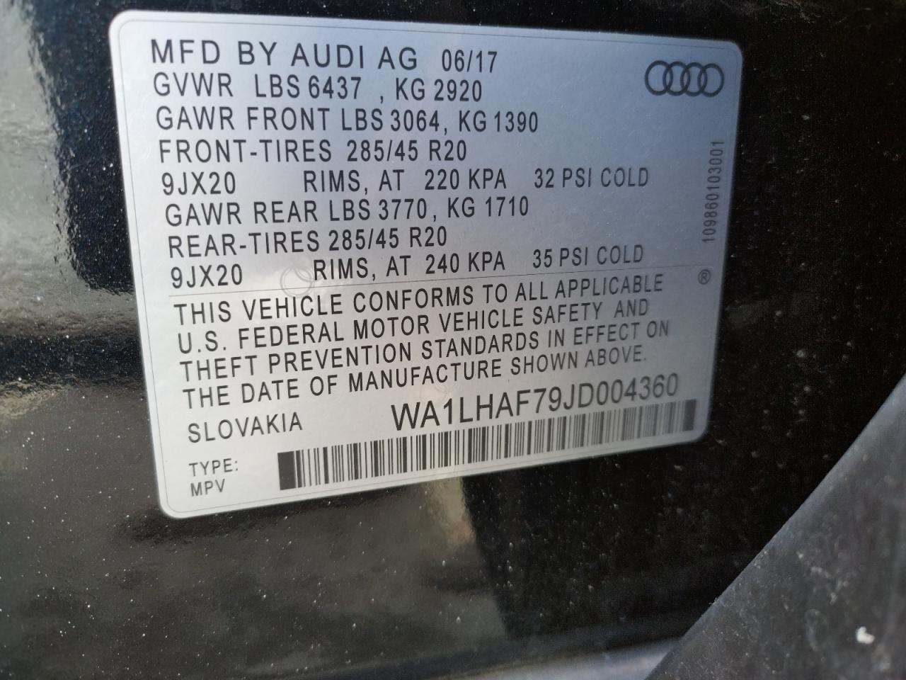Photo 10 from auction – 2018 AUDI Q7 PREMIUM with VIN WA1LHAF79JD004360