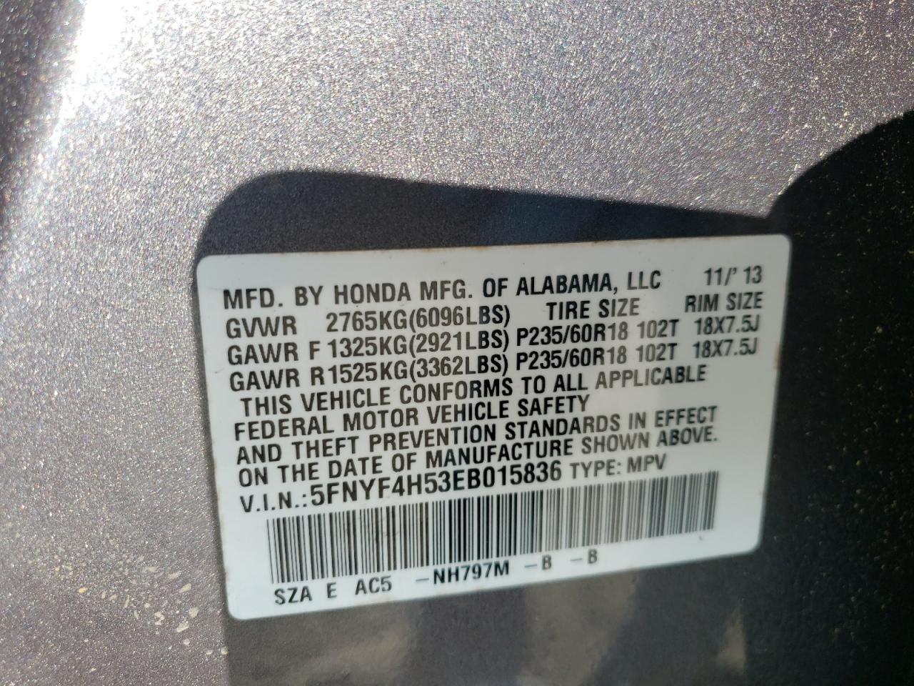 Photo 10 from auction – 2014 HONDA PILOT EXL with VIN 5FNYF4H53EB015836