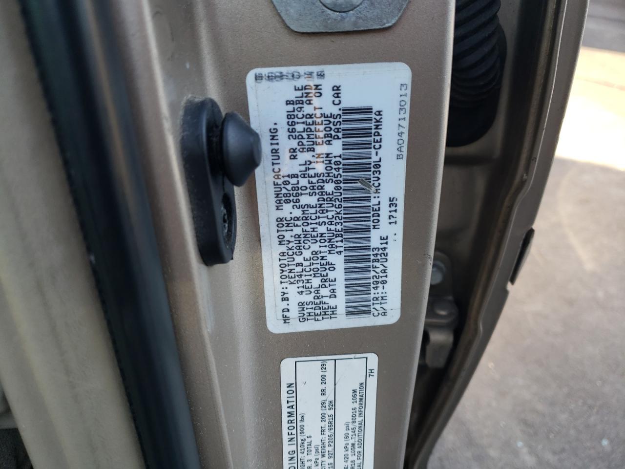 Photo 10 from auction – 2002 TOYOTA CAMRY LE with VIN 4T1BE32K62U005401