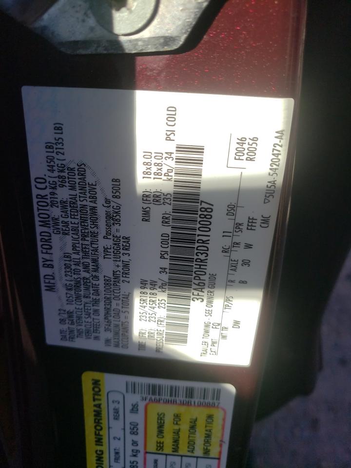 Photo 10 from auction – 2013 FORD FUSION SE with VIN 3FA6P0HR3DR100887