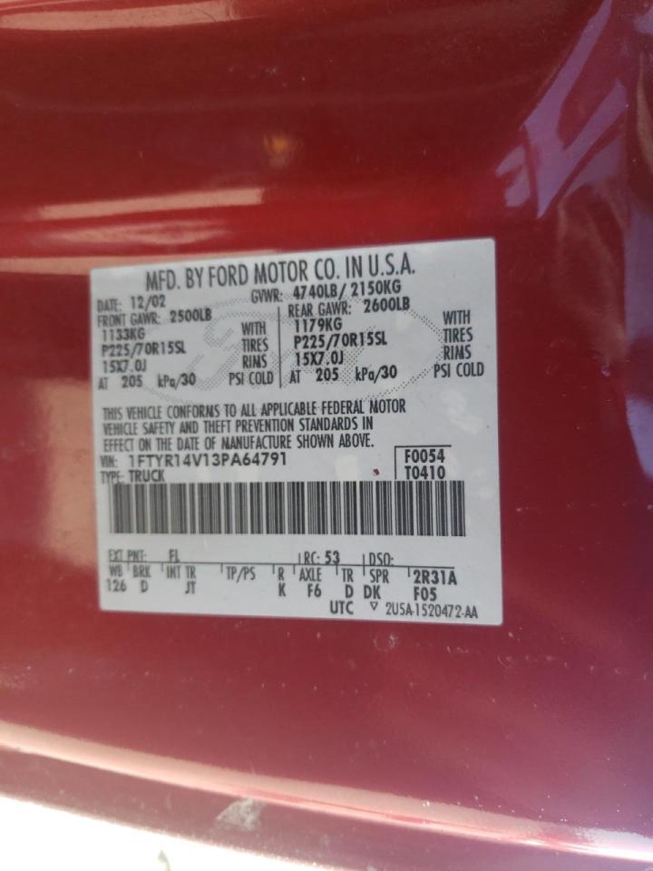 Photo 10 from auction – 2003 FORD RANGER SUP with VIN 1FTYR14V13PA64791