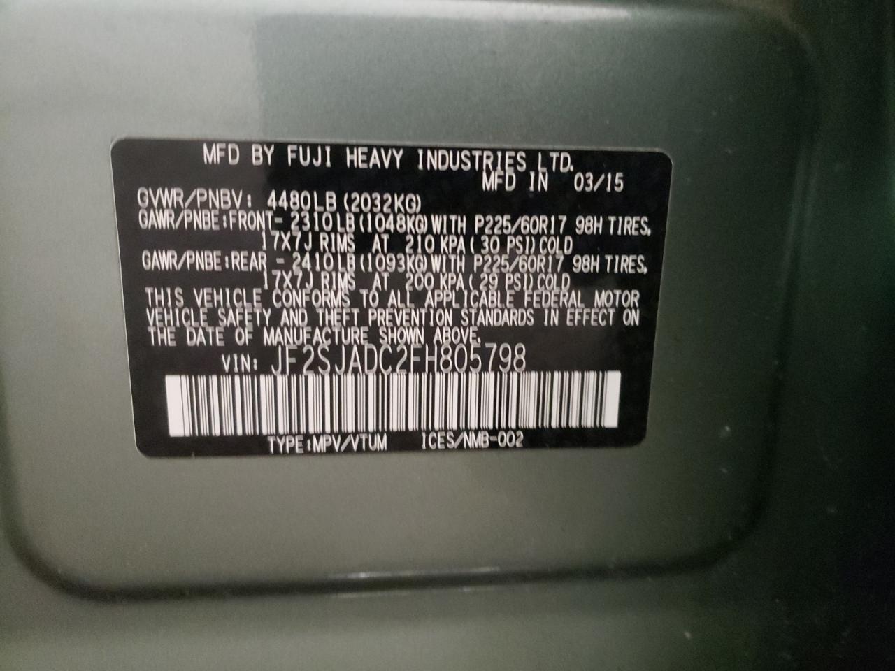 Photo 10 from auction – 2015 SUBARU FORESTER 2 with VIN JF2SJADC2FH805798