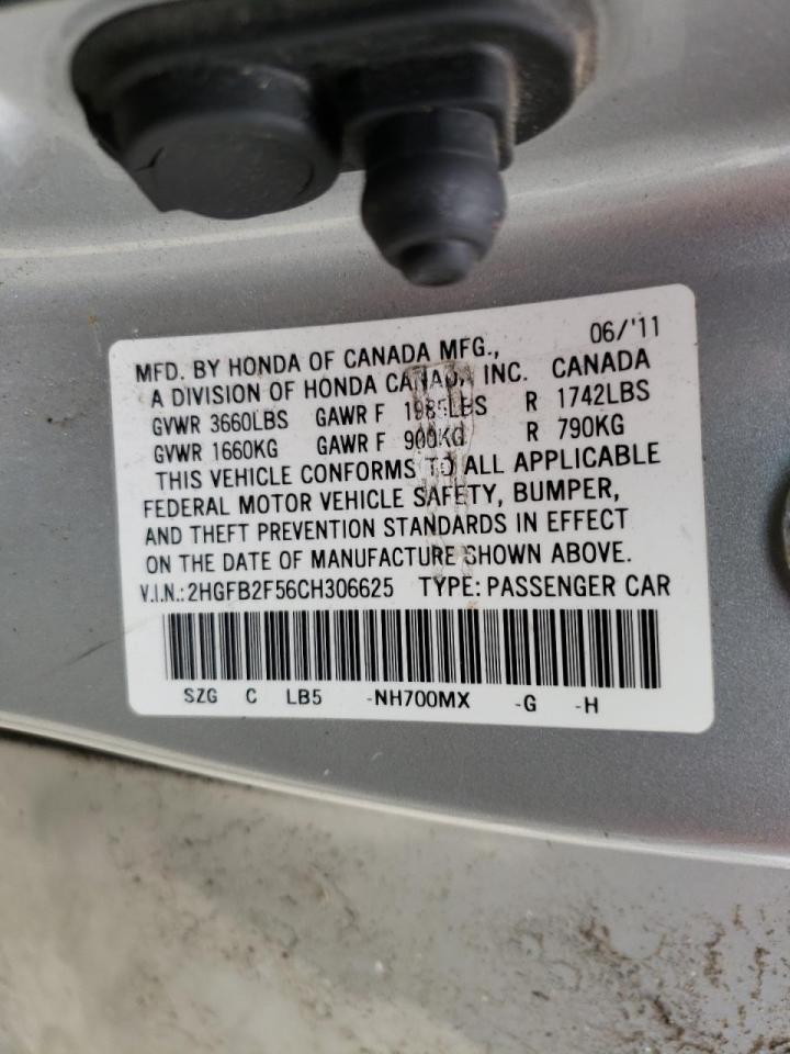 Photo 10 from auction – 2012 HONDA CIVIC LX with VIN 2HGFB2F56CH306625
