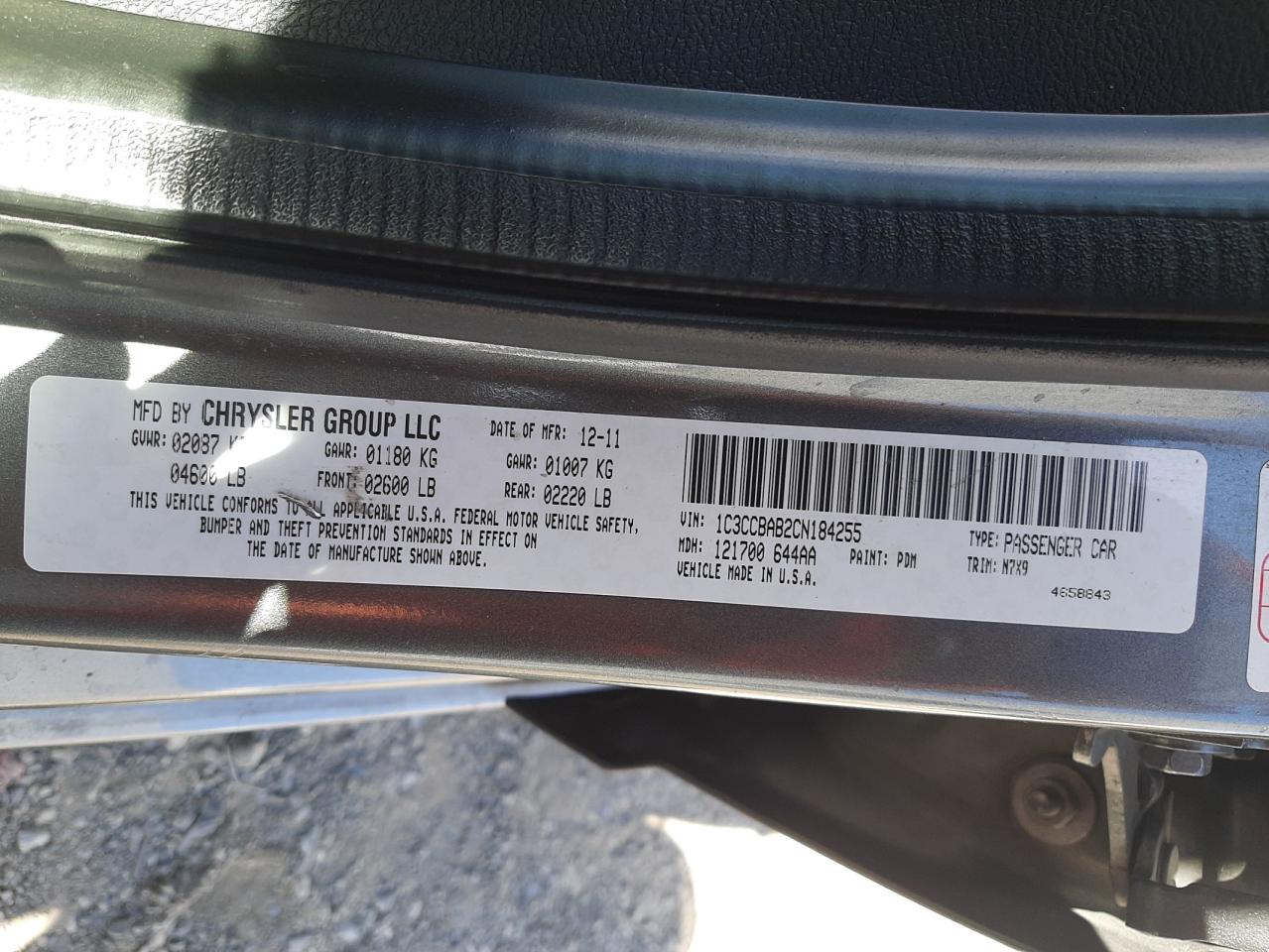 Photo 10 from auction – 2012 CHRYSLER 200 LX with VIN 1C3CCBAB2CN184255