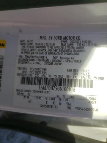 Photo 10 from auction – 2016 FORD FUSION SE with VIN 1FA6P0H75G5100816