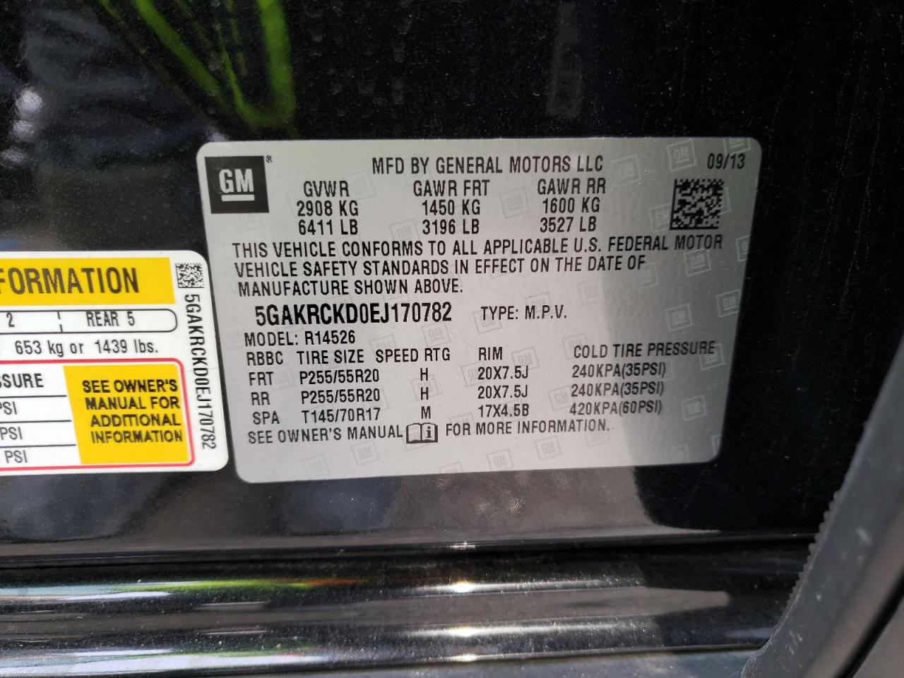 Photo 10 from auction – 2014 BUICK ENCLAVE with VIN 5GAKRCKD0EJ170782
