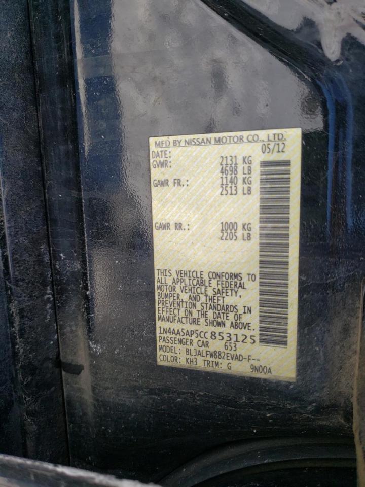 Photo 10 from auction – 2012 NISSAN MAXIMA S with VIN 1N4AA5AP5CC853125