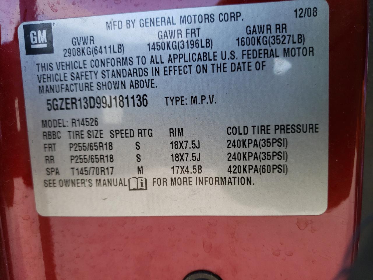 Photo 10 from auction – 2009 SATURN OUTLOOK XE with VIN 5GZER13D99J181136