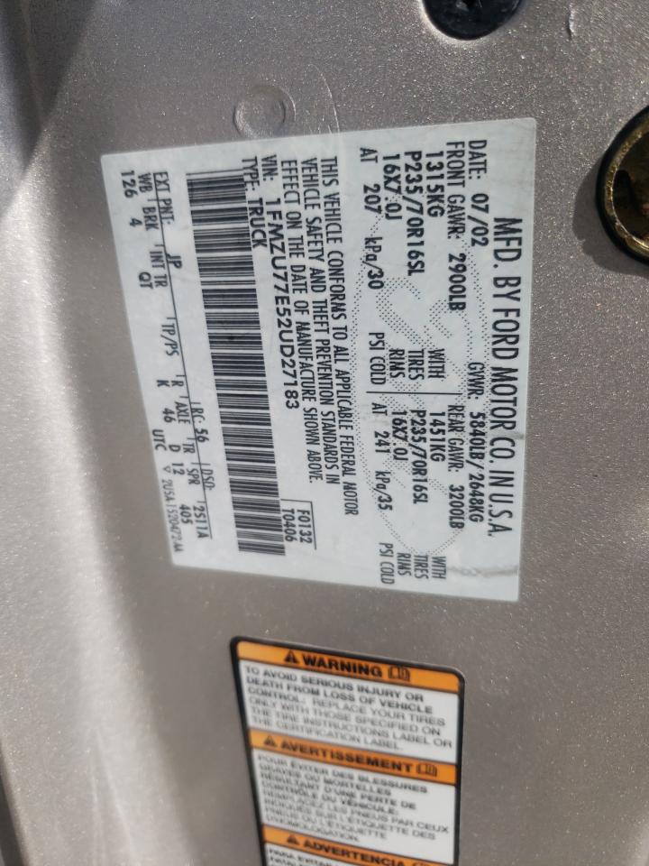 Photo 10 from auction – 2002 FORD EXPLORER S with VIN 1FMZU77E52UD27183