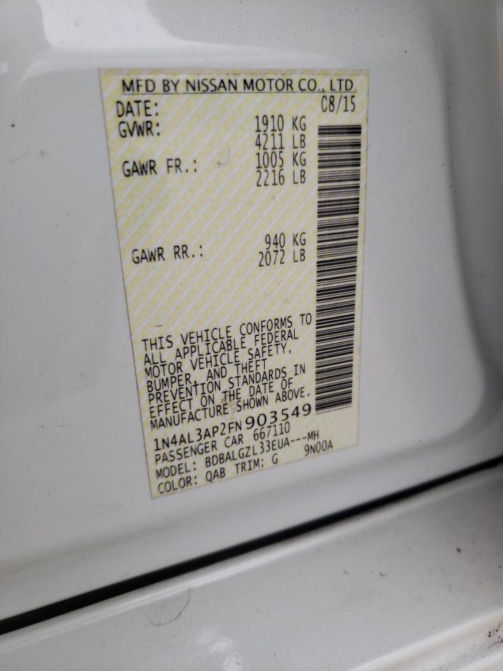 Photo 10 from auction – 2015 NISSAN ALTIMA 2.5 with VIN 1N4AL3AP2FN903549