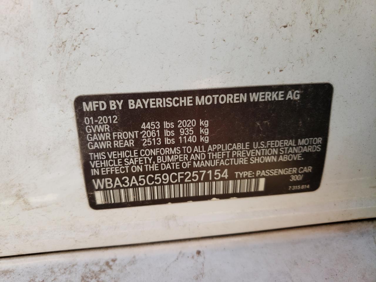 Photo 10 from auction – 2012 BMW 328 I with VIN WBA3A5C59CF257154
