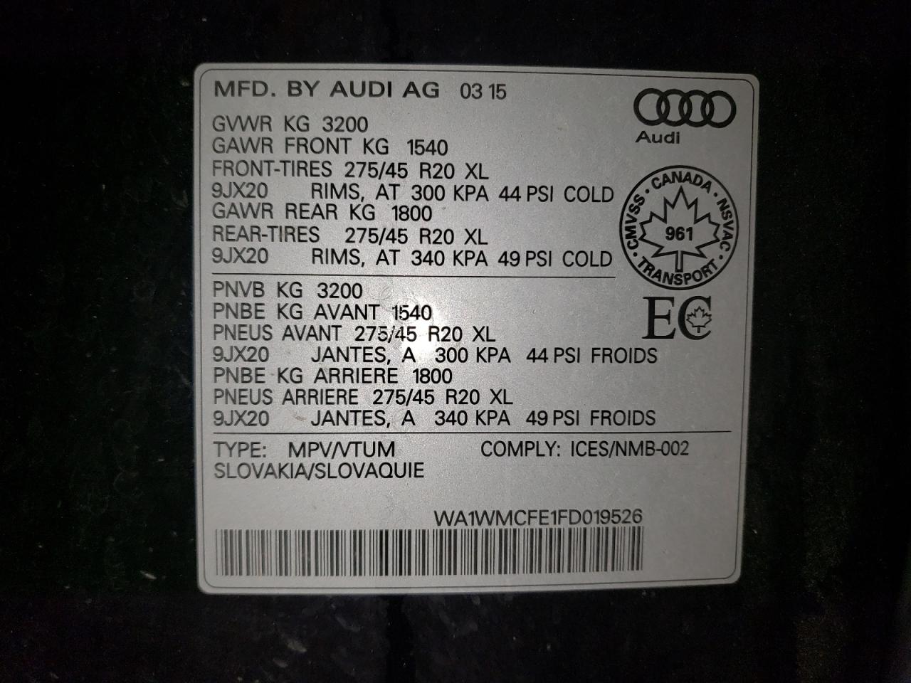 Photo 10 from auction – 2015 AUDI Q7 TDI PRE with VIN WA1WMCFE1FD019526