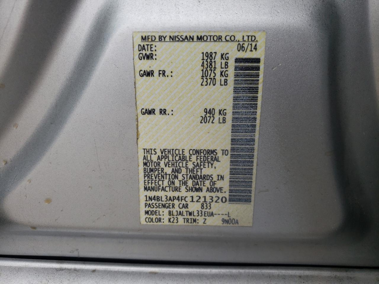 Photo 10 from auction – 2015 NISSAN ALTIMA 3.5 with VIN 1N4BL3AP4FC121320