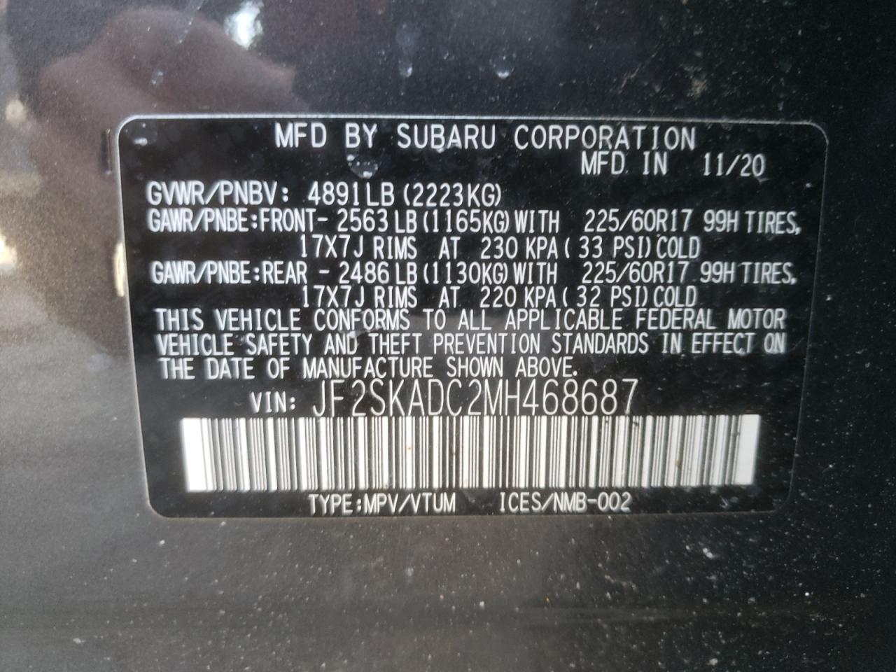 Zdjęcie 10 z aukcji – 2021 SUBARU FORESTER z VIN JF2SKADC2MH468687