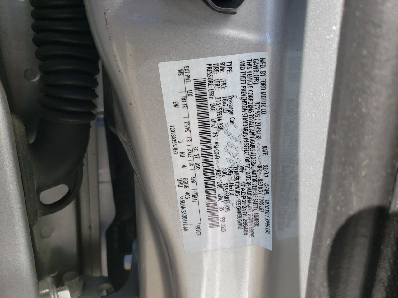 Photo 10 from auction – 2013 FORD FOCUS SE with VIN 1FADP3F21DL266466