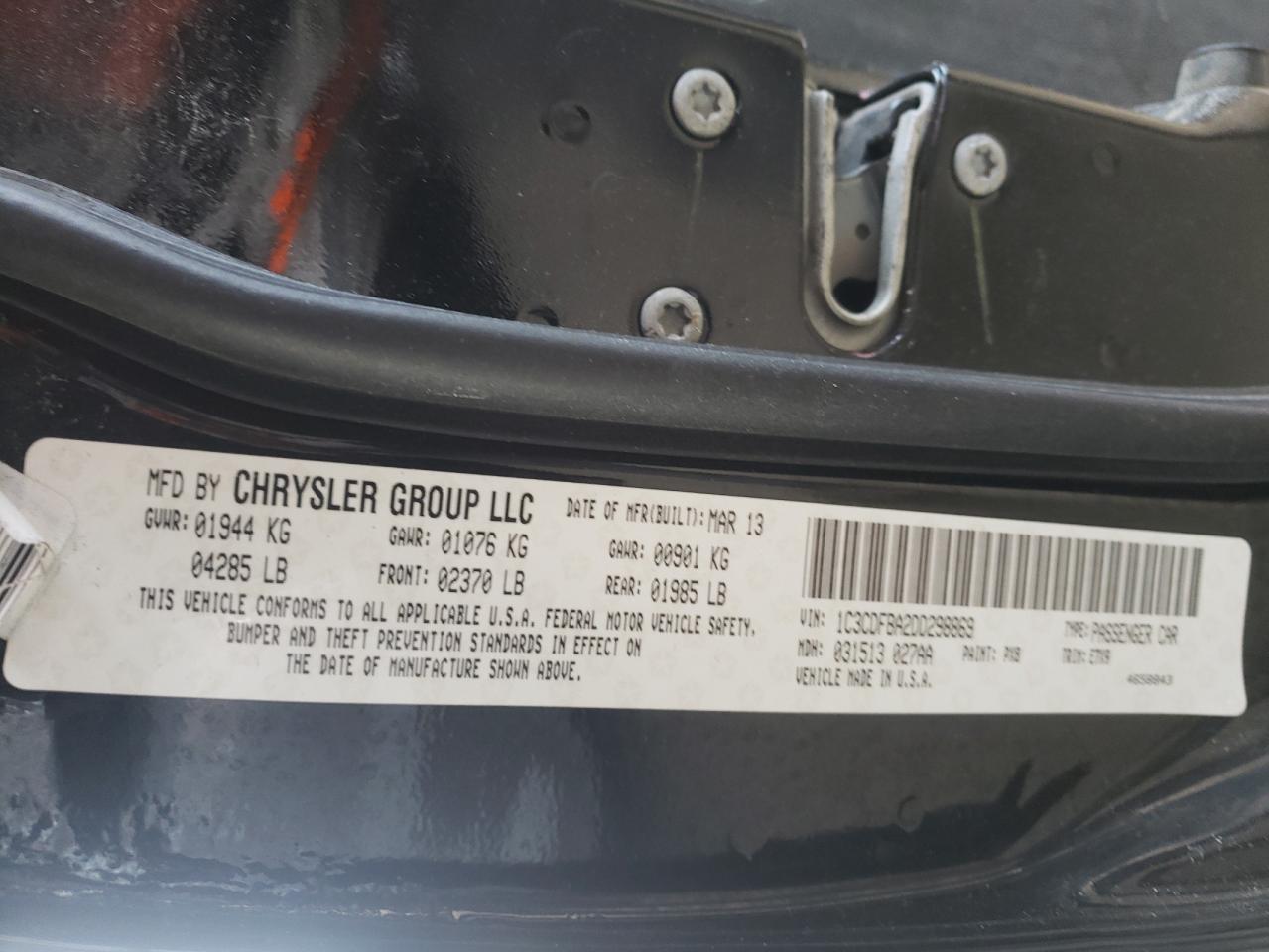 Photo 10 from auction – 2013 DODGE DART SXT with VIN 1C3CDFBA2DD298869