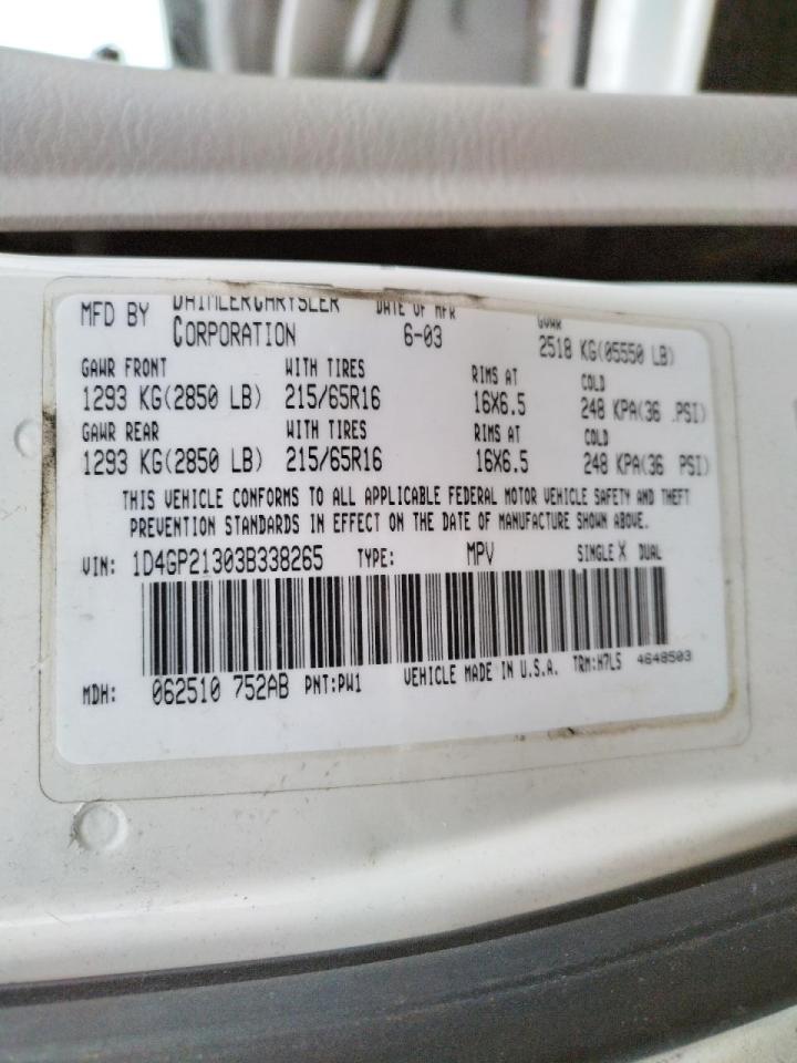 Photo 10 from auction – 2003 DODGE CARAVAN C/ with VIN 1D4GP21303B338265
