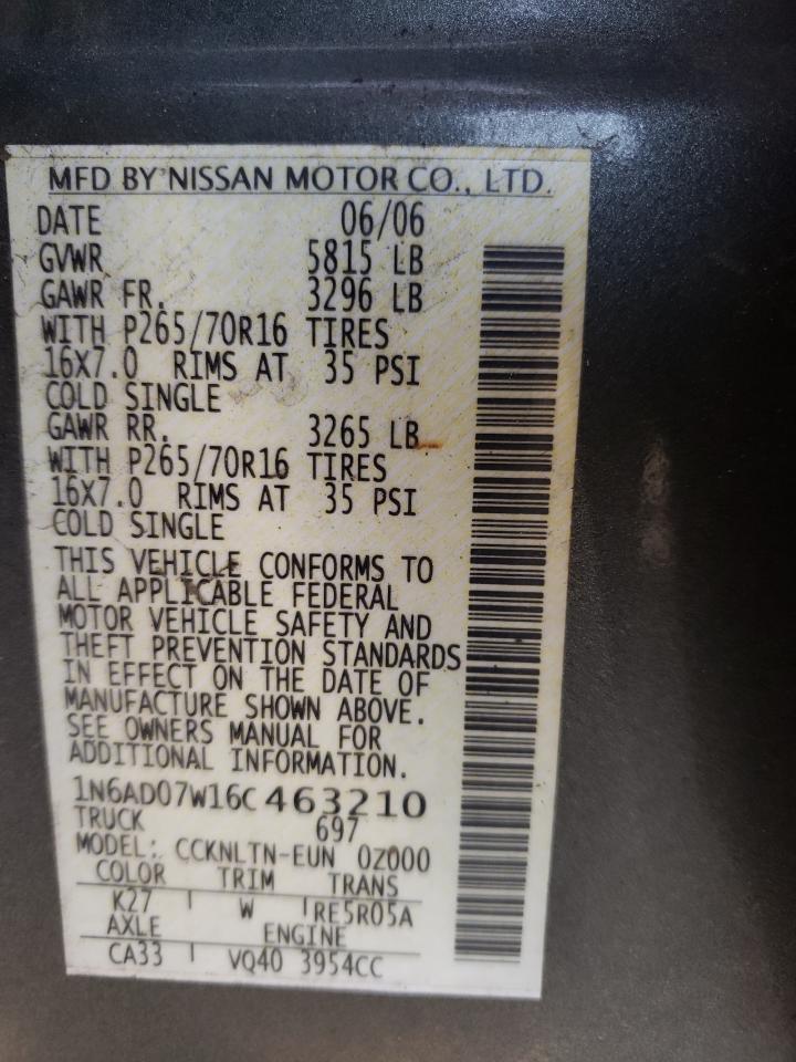 Photo 10 from auction – 2006 NISSAN FRONTIER C with VIN 1N6AD07W16C463210