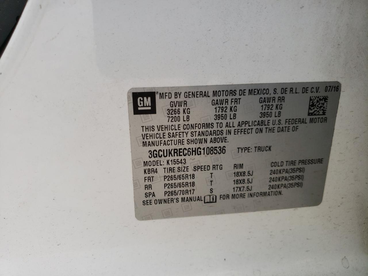 Photo 10 from auction – 2017 CHEVROLET SILVERADO with VIN 3GCUKREC6HG108536