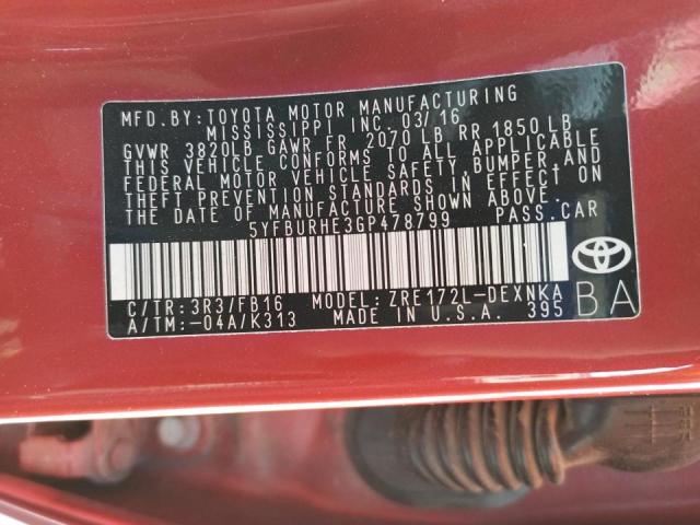 Photo 10 from auction – 2016 TOYOTA COROLLA L with VIN 5YFBURHE3GP478799
