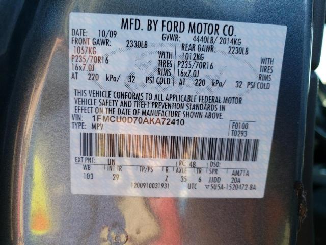 Photo 10 from auction – 2010 FORD ESCAPE XLT with VIN 1FMCU0D70AKA72410