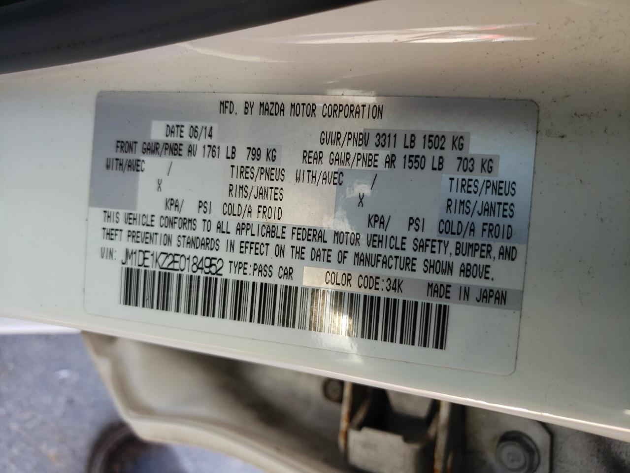 Foto 10 de la subasta – 2014 MAZDA MAZDA2 SPO con VIN JM1DE1KZ2E0184952