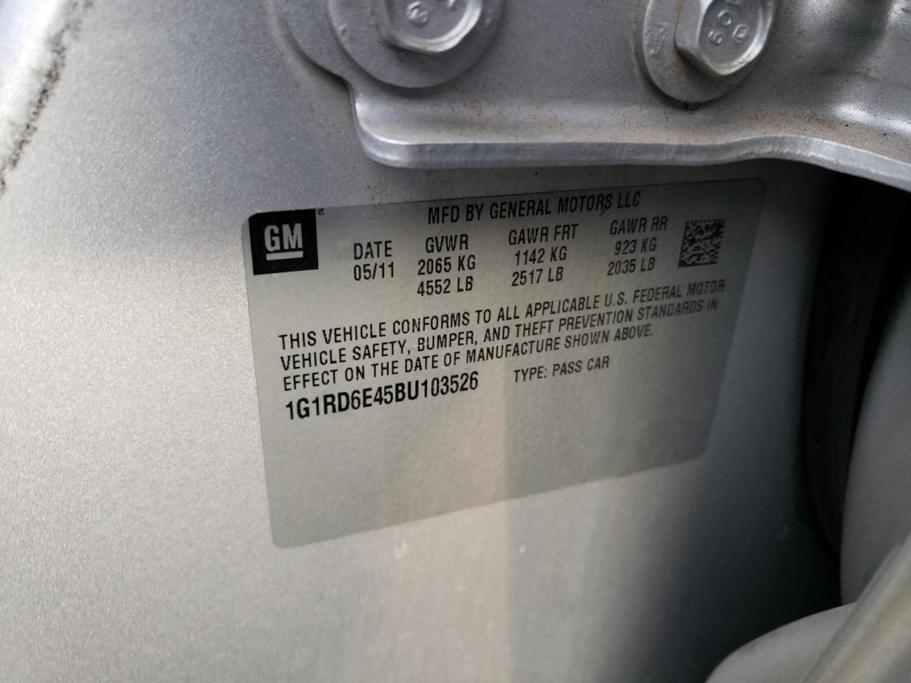 Photo 10 from auction – 2011 CHEVROLET VOLT with VIN 1G1RD6E45BU103526