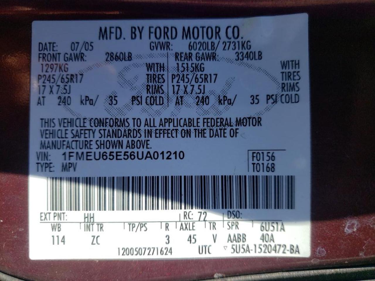Photo 10 from auction – 2006 FORD EXPLORER L with VIN 1FMEU65E56UA01210