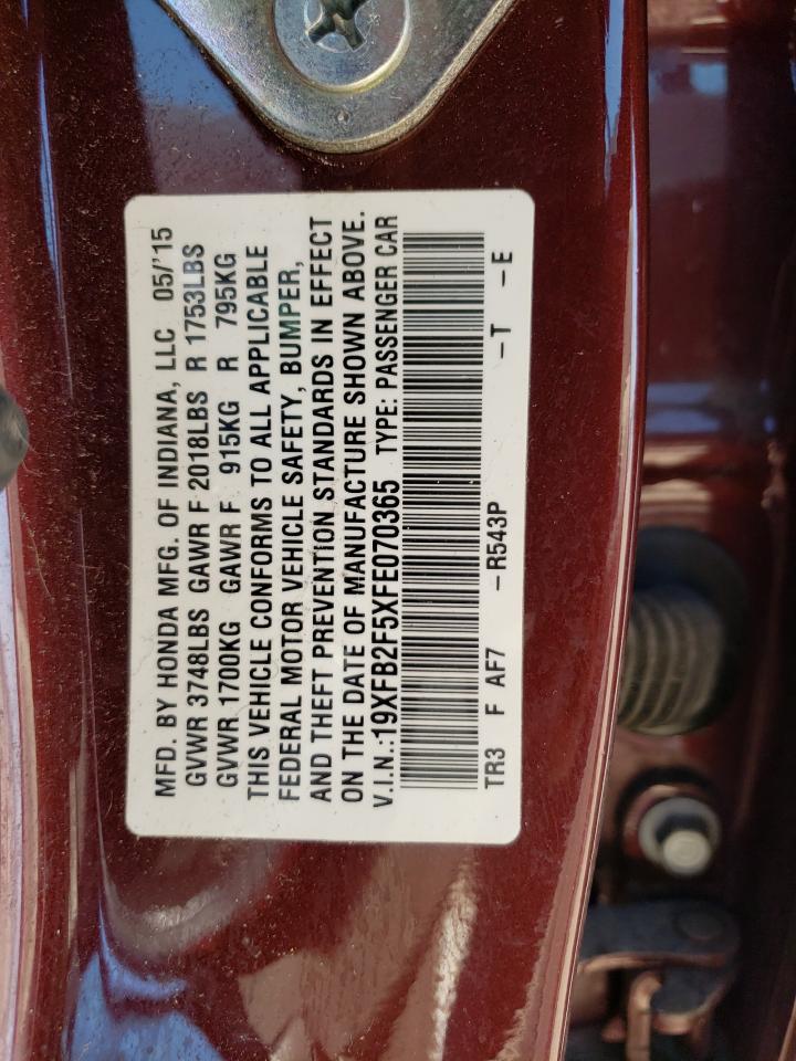 Photo 10 from auction – 2015 HONDA CIVIC LX with VIN 19XFB2F5XFE070365