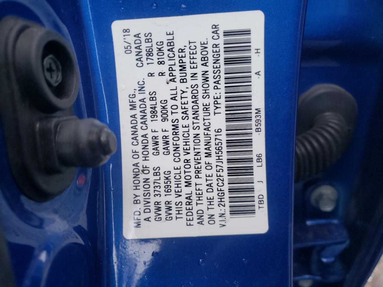 Photo 10 from auction – 2018 HONDA CIVIC LX with VIN 2HGFC2F57JH565716