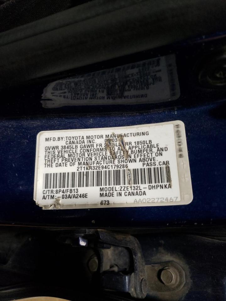 Photo 10 from auction – 2004 TOYOTA COROLLA MA with VIN 2T1KR32E94C179286