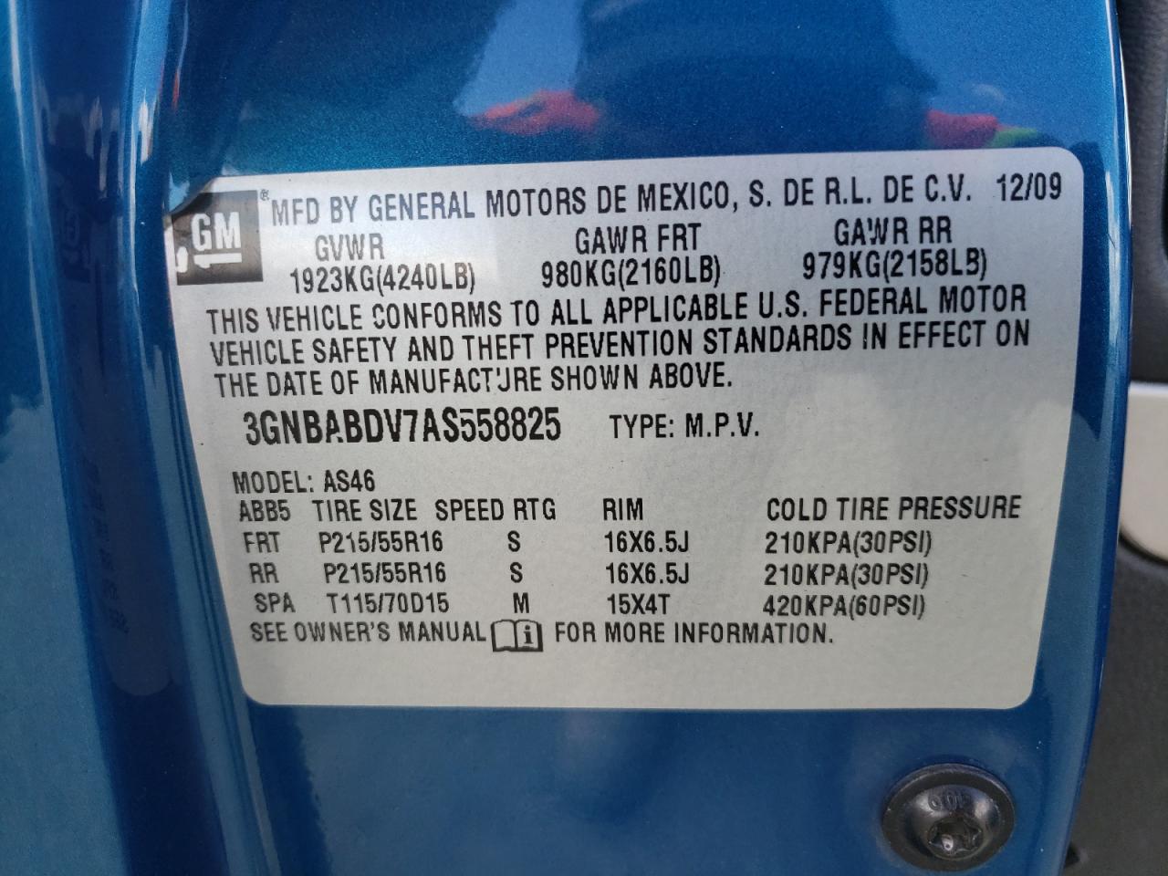 Photo 10 from auction – 2010 CHEVROLET HHR LT with VIN 3GNBABDV7AS558825