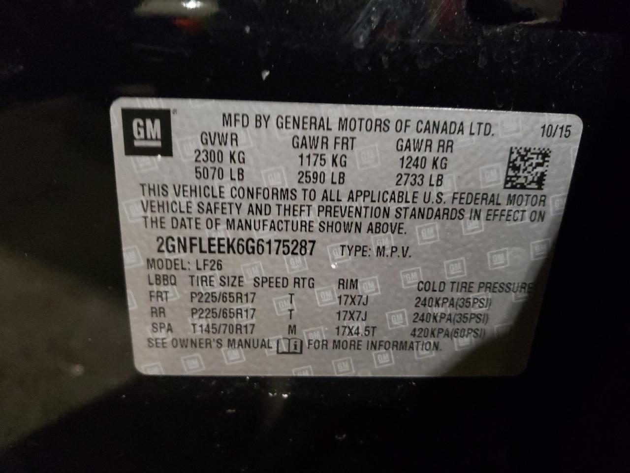 Photo 10 from auction – 2016 CHEVROLET EQUINOX LS with VIN 2GNFLEEK6G6175287