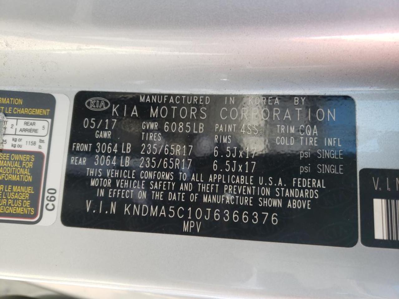 Photo 10 from auction – 2018 KIA SEDONA L with VIN KNDMA5C10J6366376