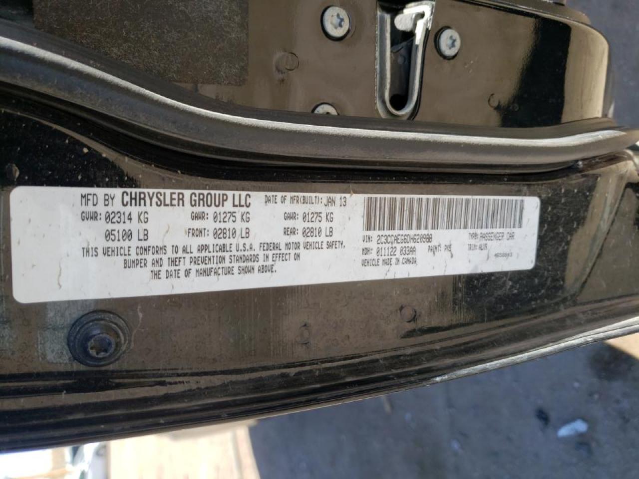 Photo 10 from auction – 2013 CHRYSLER 300C with VIN 2C3CCAEG6DH620969