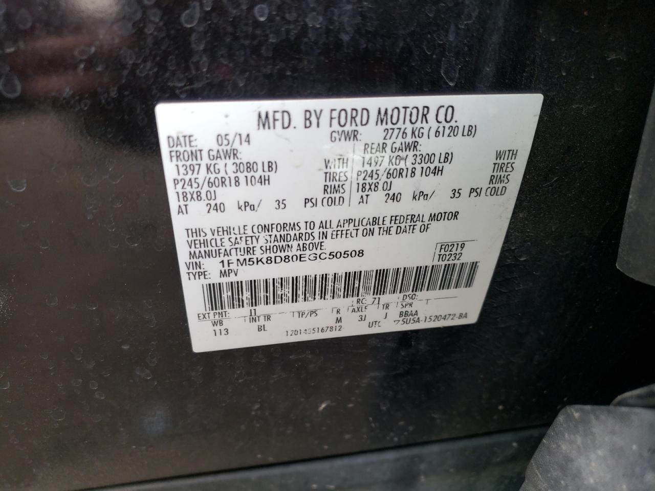 Photo 10 from auction – 2014 FORD EXPLORER X with VIN 1FM5K8D80EGC50508