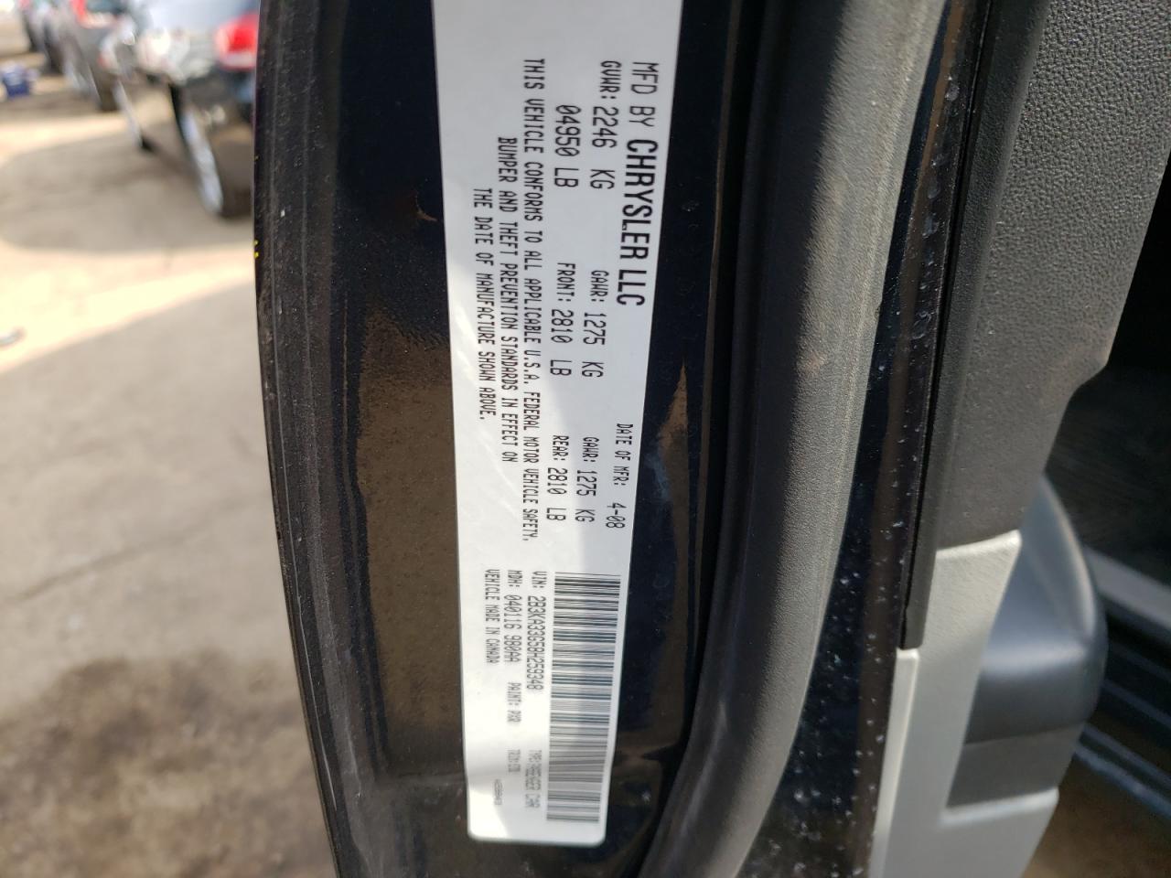 Photo 10 from auction – 2008 DODGE CHARGER SX with VIN 2B3KA33G58H259348
