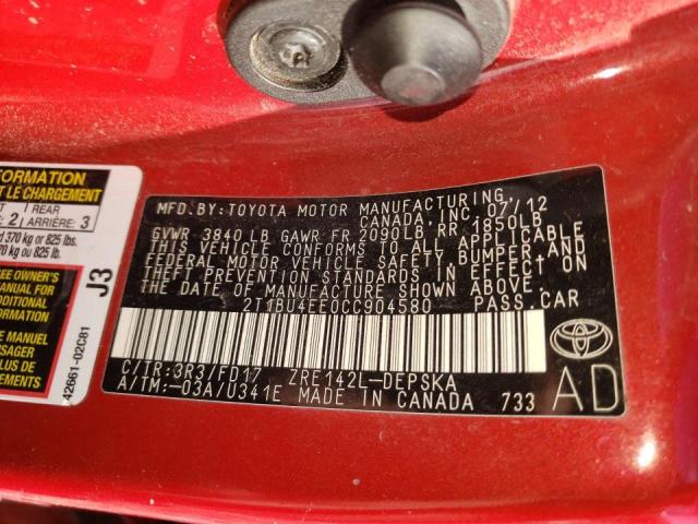 Photo 10 from auction – 2012 TOYOTA COROLLA BA with VIN 2T1BU4EE0CC904580